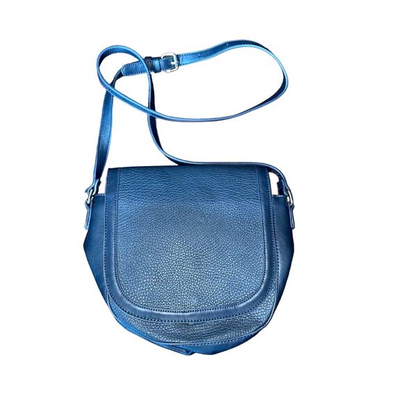 Sole Society Nordstrom Vegan Leather Flap Front Crossbody Saddle Bag Purse Blue - Picture 1 of 5